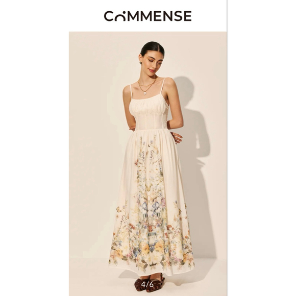 COMMENSE Dresses & Skirts - NWT COMMENSE Beige Floral Print Square Neck Maxi Dress S